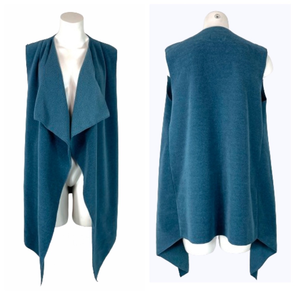Cameleon Shawl Collar Open Front Fleece Vest in Teal Size S/M